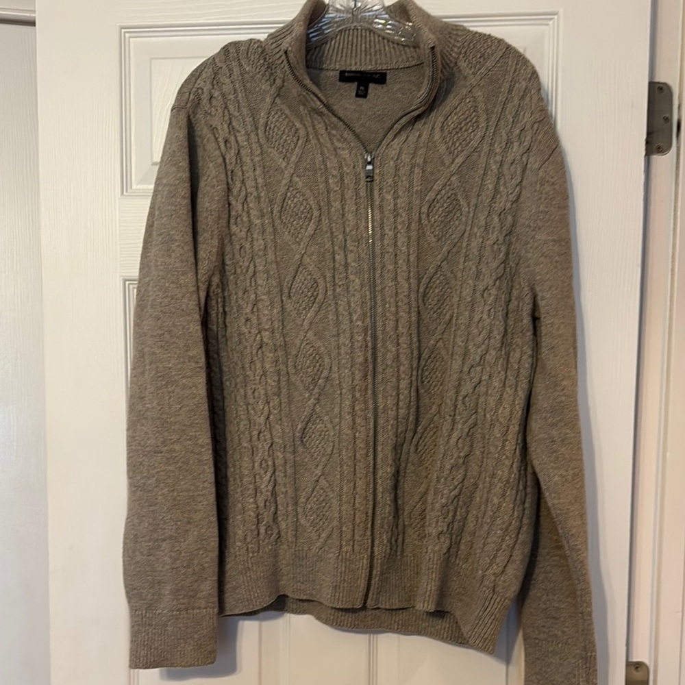 Banana Republic Gray Cable Knit Zip Up Sweater